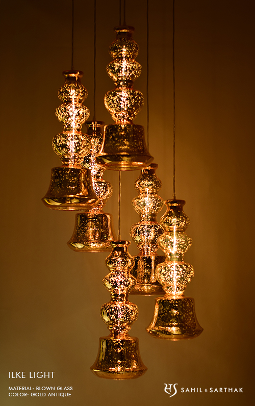 Ilke Lamp in Gold Antique Blown Glass  by Sahil & Sarthak